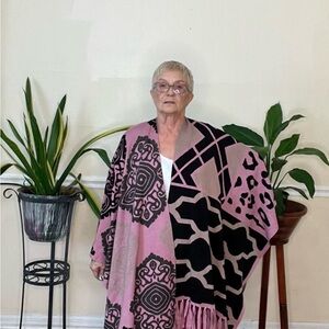 Longsleeve Poncho | Pink Black White | Made In Italy | Size: S to 2XL